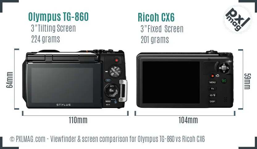 Olympus TG-860 vs Ricoh CX6 Screen and Viewfinder comparison