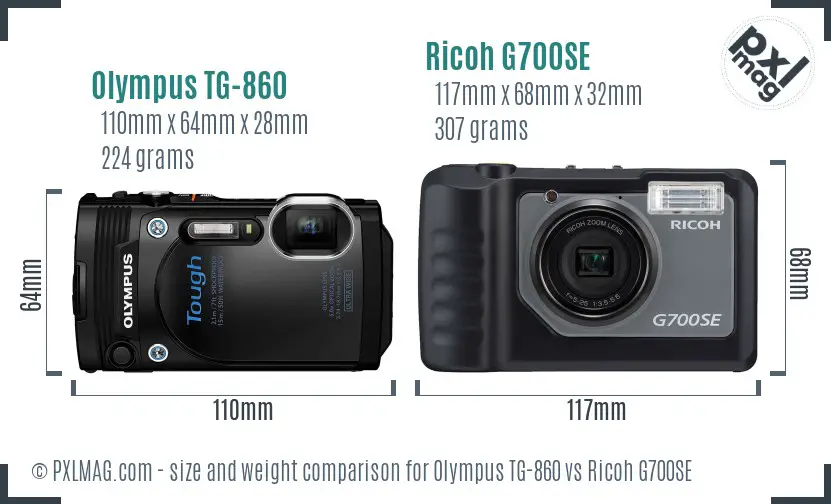 Olympus TG-860 vs Ricoh G700SE size comparison