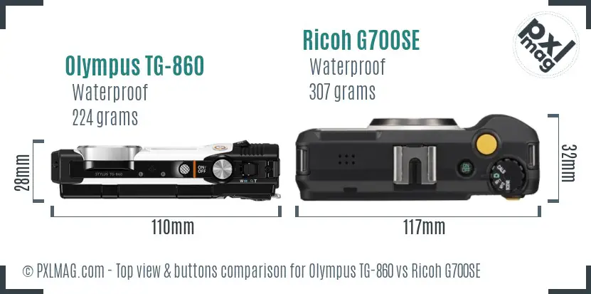 Olympus TG-860 vs Ricoh G700SE top view buttons comparison
