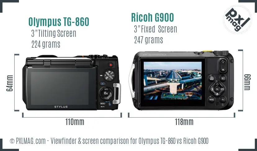 Olympus TG-860 vs Ricoh G900 Screen and Viewfinder comparison