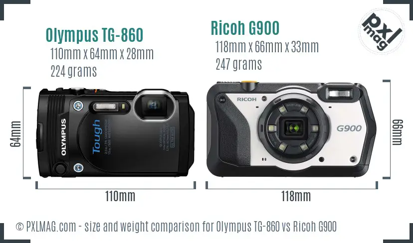 Olympus TG-860 vs Ricoh G900 size comparison