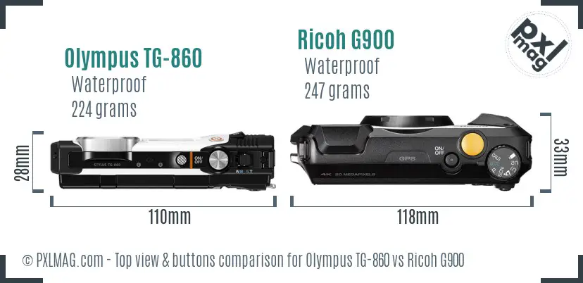 Olympus TG-860 vs Ricoh G900 top view buttons comparison