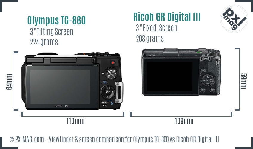Olympus TG-860 vs Ricoh GR Digital III Screen and Viewfinder comparison