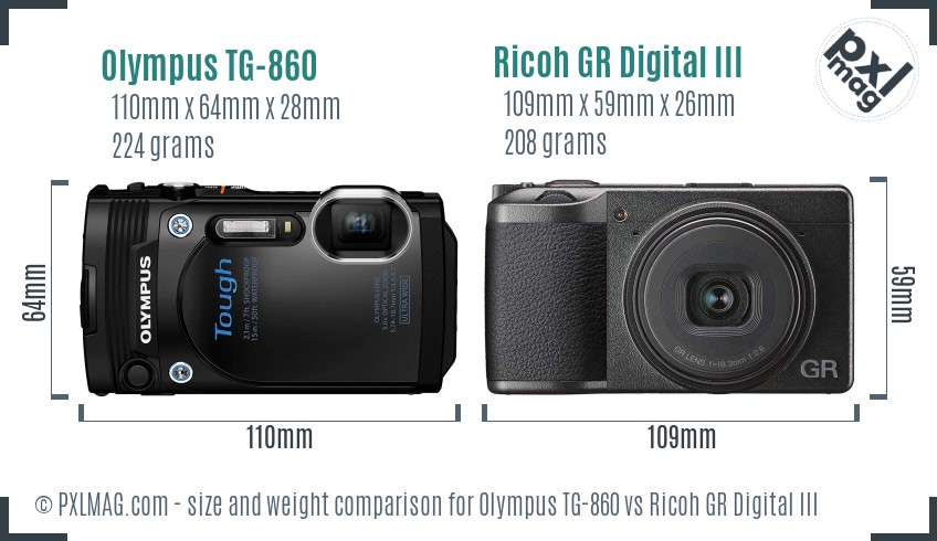 Olympus TG-860 vs Ricoh GR Digital III size comparison Olympus TG-860 vs Ricoh GR Digital III size comparison