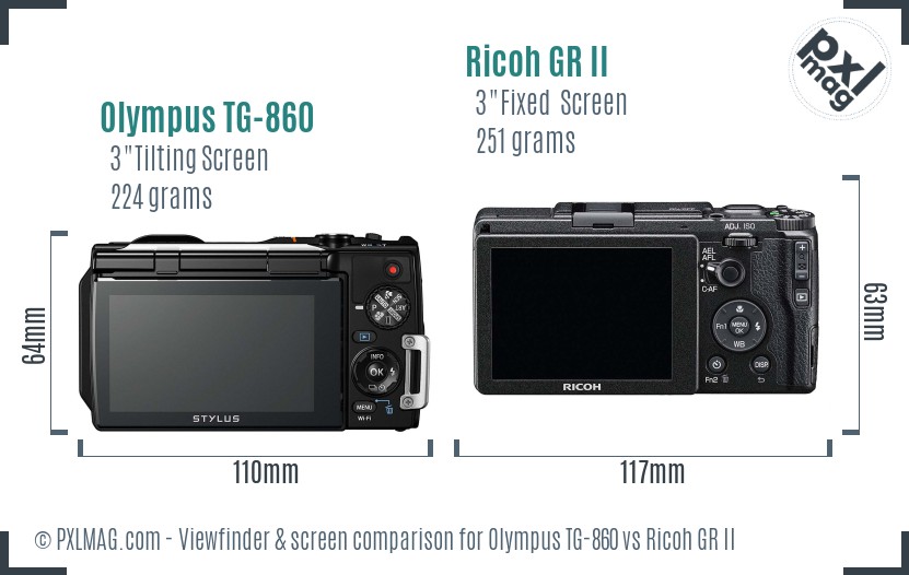 Olympus TG-860 vs Ricoh GR II Screen and Viewfinder comparison
