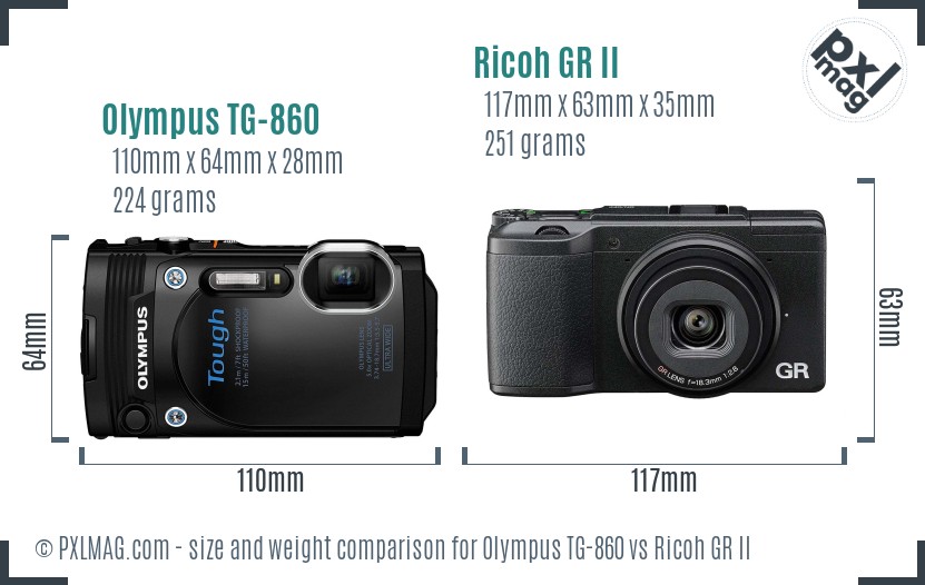 Olympus TG-860 vs Ricoh GR II size comparison