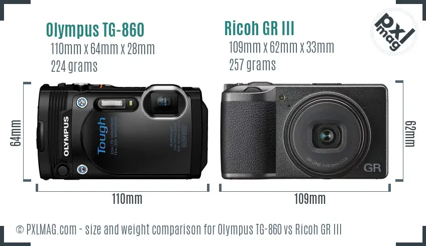 Olympus TG-860 vs Ricoh GR III size comparison