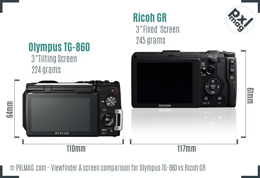 Olympus TG-860 vs Ricoh GR Screen and Viewfinder comparison