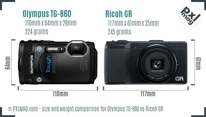 Olympus TG-860 vs Ricoh GR size comparison