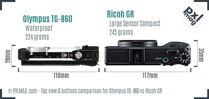 Olympus TG-860 vs Ricoh GR top view buttons comparison
