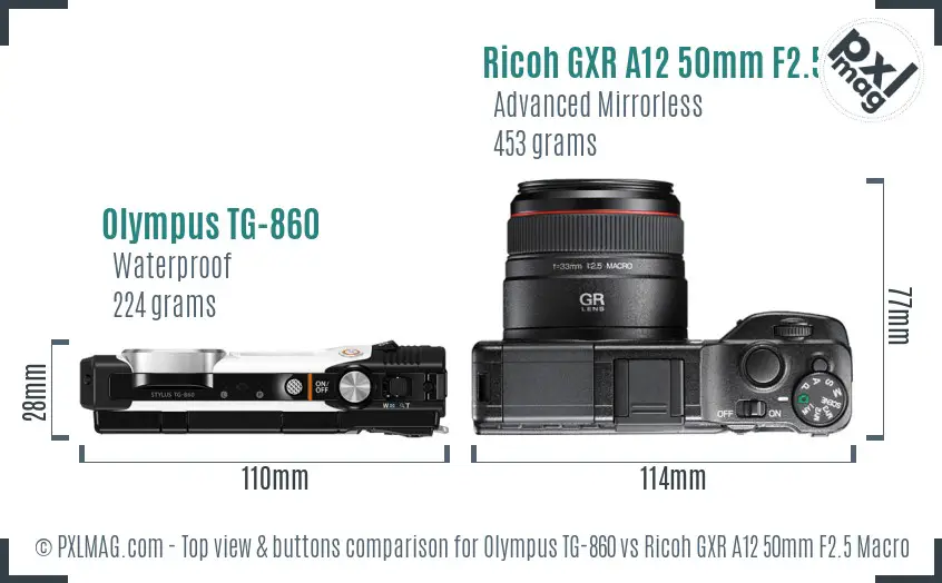 Olympus TG-860 vs Ricoh GXR A12 50mm F2.5 Macro top view buttons comparison