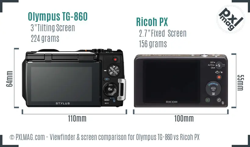 Olympus TG-860 vs Ricoh PX Screen and Viewfinder comparison