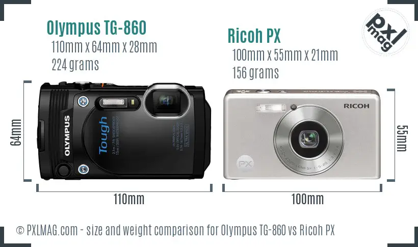 Olympus TG-860 vs Ricoh PX size comparison