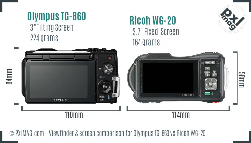 Olympus TG-860 vs Ricoh WG-20 Screen and Viewfinder comparison