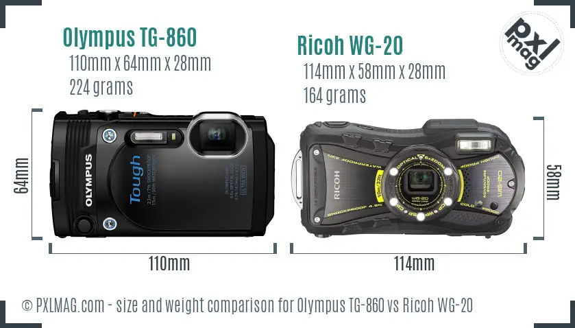 Olympus TG-860 vs Ricoh WG-20 size comparison