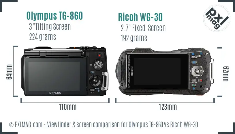 Olympus TG-860 vs Ricoh WG-30 Screen and Viewfinder comparison
