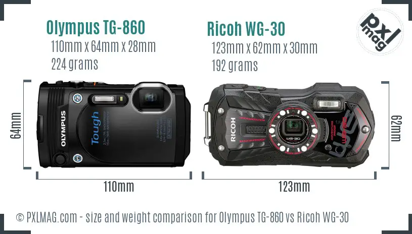 Olympus TG-860 vs Ricoh WG-30 size comparison