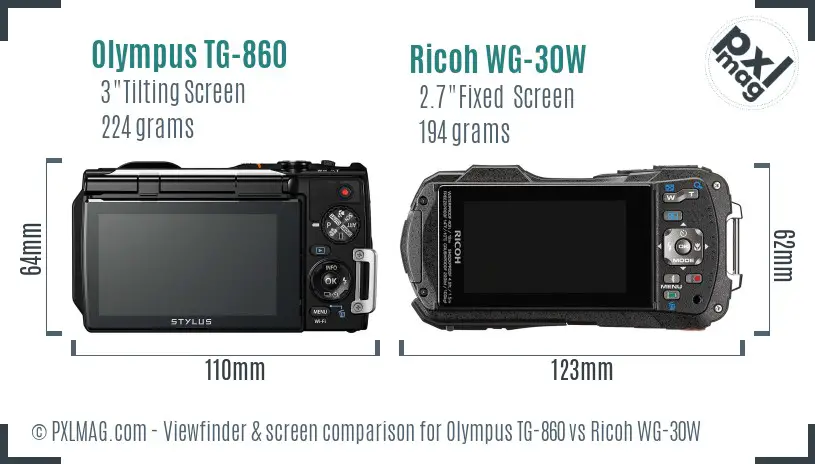 Olympus TG-860 vs Ricoh WG-30W Screen and Viewfinder comparison