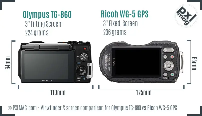 Olympus TG-860 vs Ricoh WG-5 GPS Screen and Viewfinder comparison