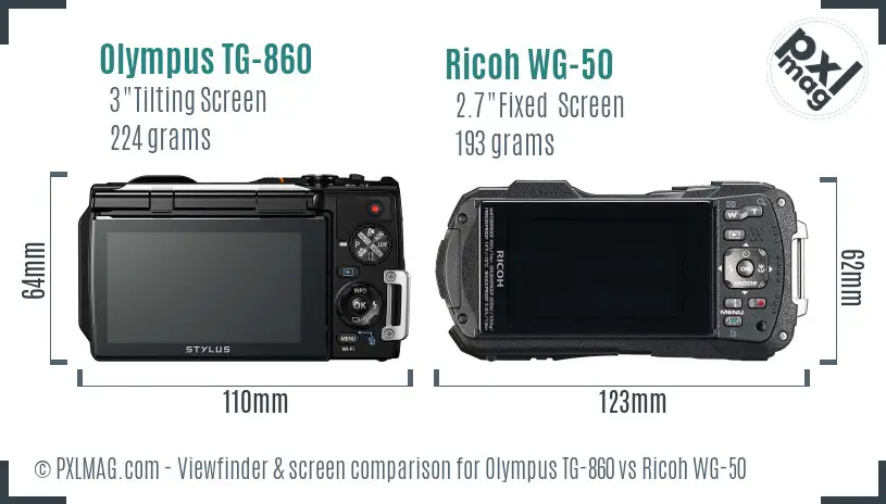 Olympus TG-860 vs Ricoh WG-50 Screen and Viewfinder comparison