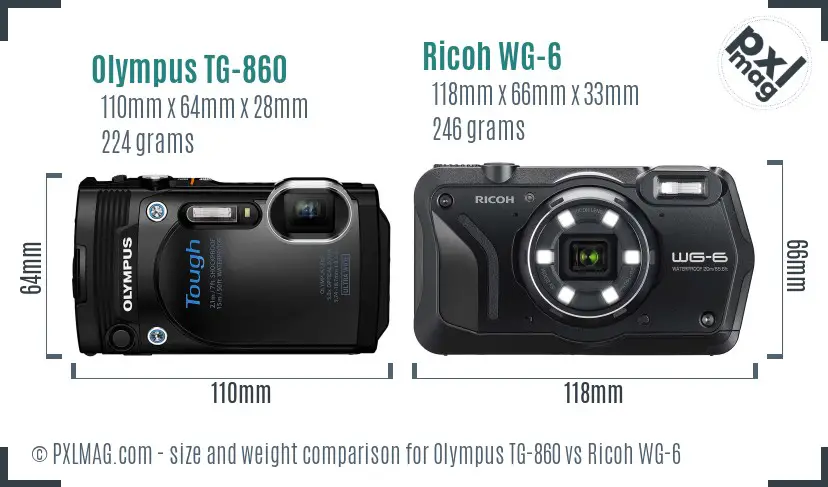 Olympus TG-860 vs Ricoh WG-6 size comparison