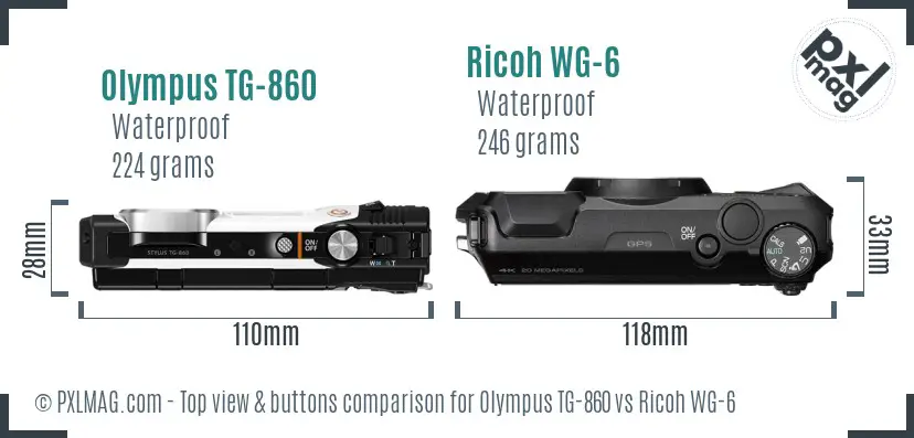 Olympus TG-860 vs Ricoh WG-6 top view buttons comparison