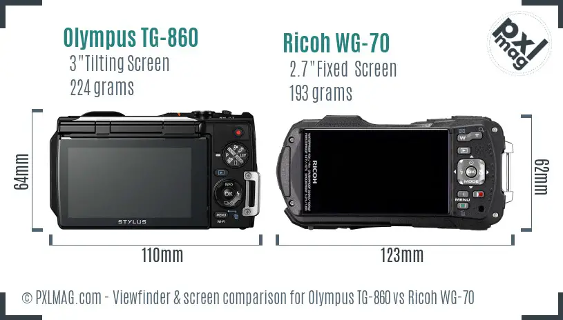Olympus TG-860 vs Ricoh WG-70 Screen and Viewfinder comparison