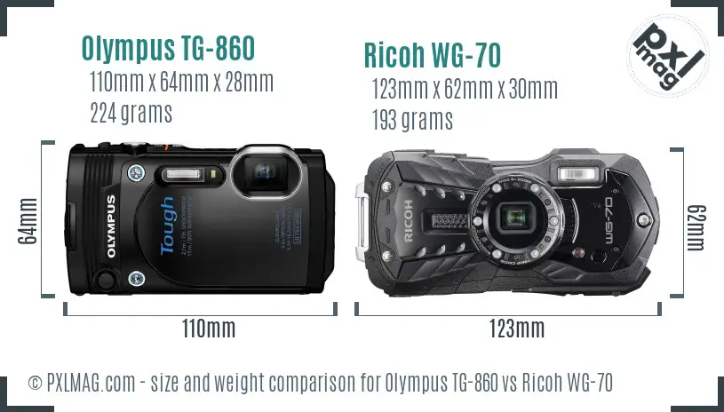 Olympus TG-860 vs Ricoh WG-70 size comparison
