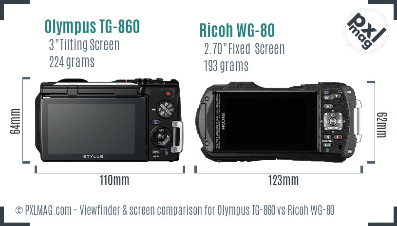 Olympus TG-860 vs Ricoh WG-80 Screen and Viewfinder comparison