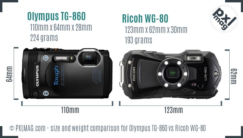 Olympus TG-860 vs Ricoh WG-80 size comparison