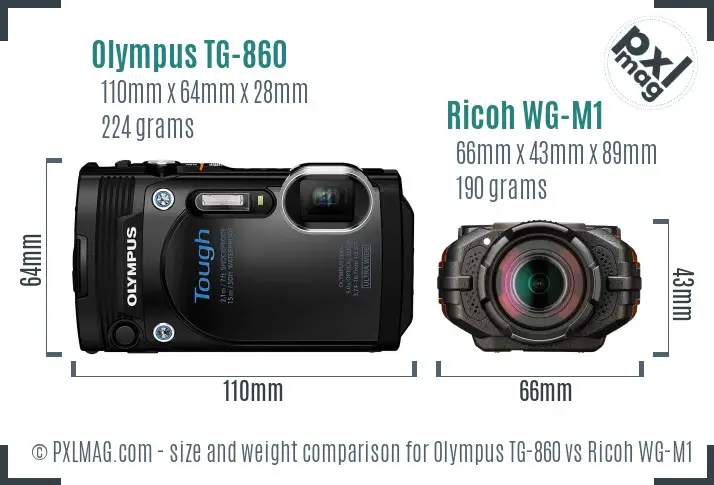 Olympus TG-860 vs Ricoh WG-M1 size comparison