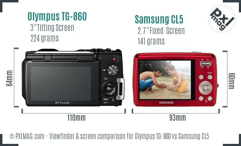 Olympus TG-860 vs Samsung CL5 Screen and Viewfinder comparison