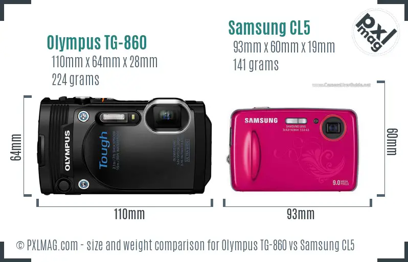 Olympus TG-860 vs Samsung CL5 size comparison
