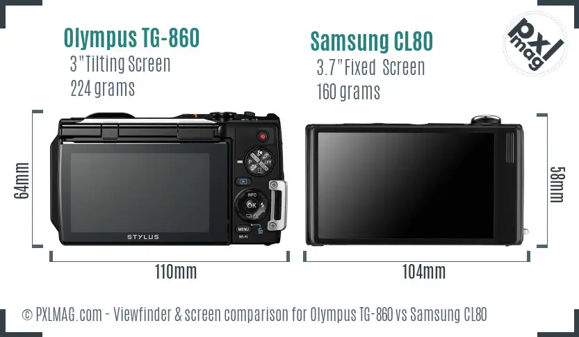 Olympus TG-860 vs Samsung CL80 Screen and Viewfinder comparison