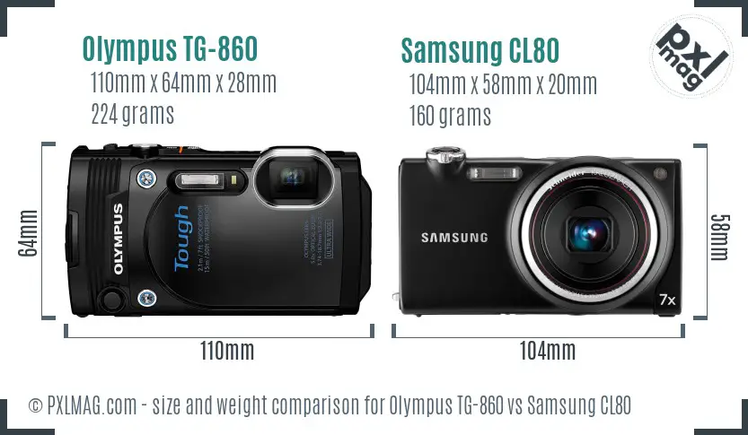 Olympus TG-860 vs Samsung CL80 size comparison