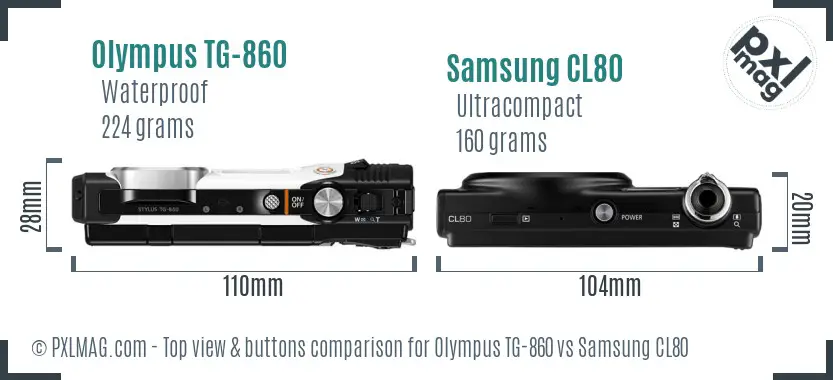 Olympus TG-860 vs Samsung CL80 top view buttons comparison