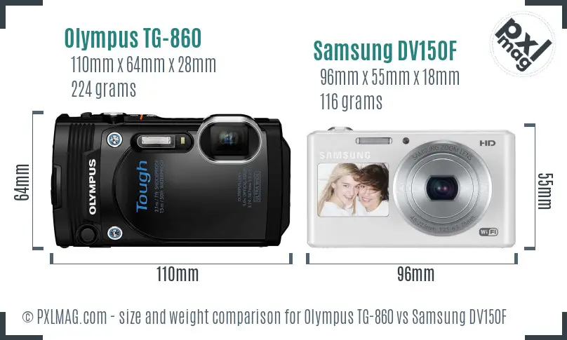 Olympus TG-860 vs Samsung DV150F size comparison