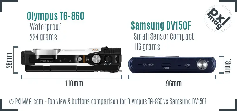 Olympus TG-860 vs Samsung DV150F top view buttons comparison