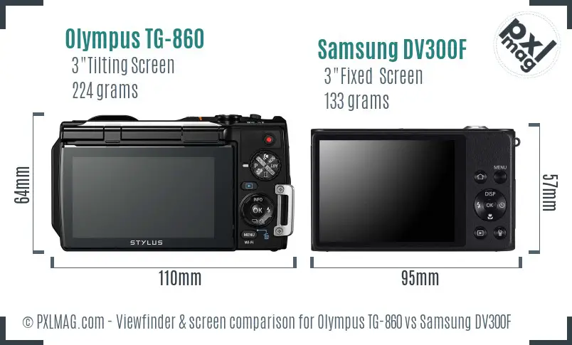 Olympus TG-860 vs Samsung DV300F Screen and Viewfinder comparison