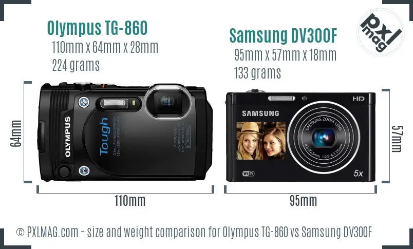 Olympus TG-860 vs Samsung DV300F size comparison