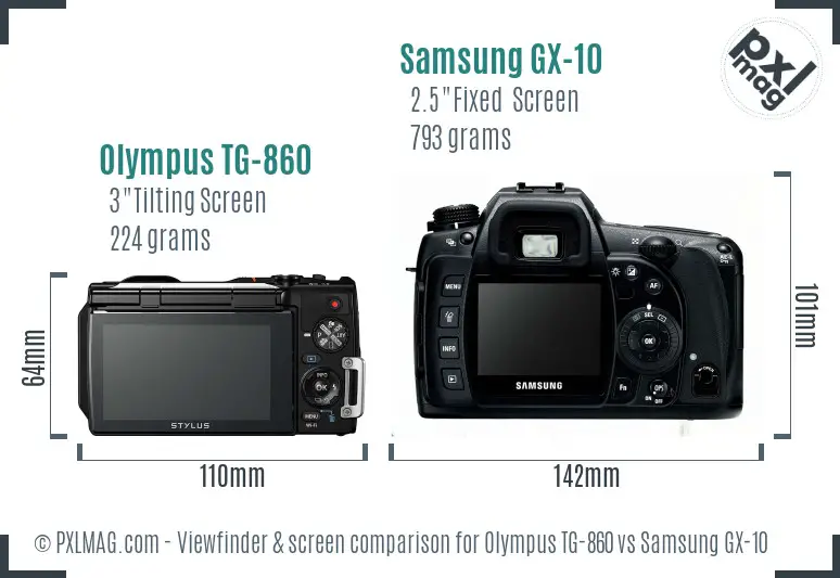Olympus TG-860 vs Samsung GX-10 Screen and Viewfinder comparison