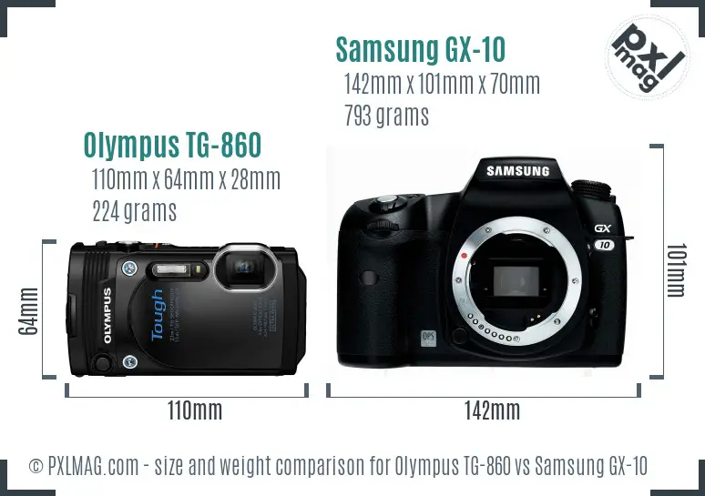 Olympus TG-860 vs Samsung GX-10 size comparison