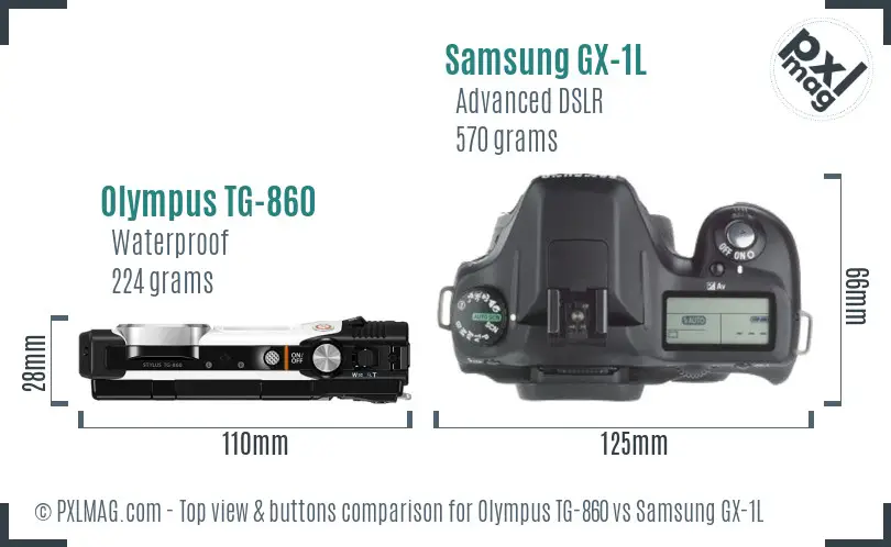Olympus TG-860 vs Samsung GX-1L top view buttons comparison Olympus TG-860 vs Samsung GX-1L top view buttons comparison