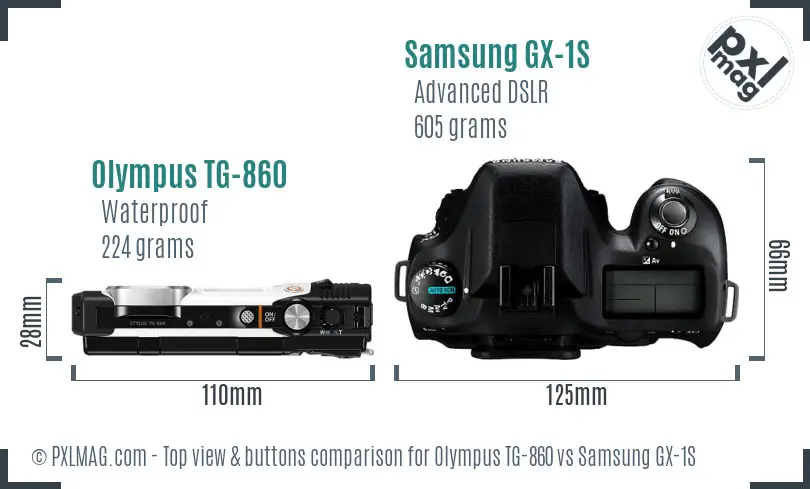 Olympus TG-860 vs Samsung GX-1S top view buttons comparison