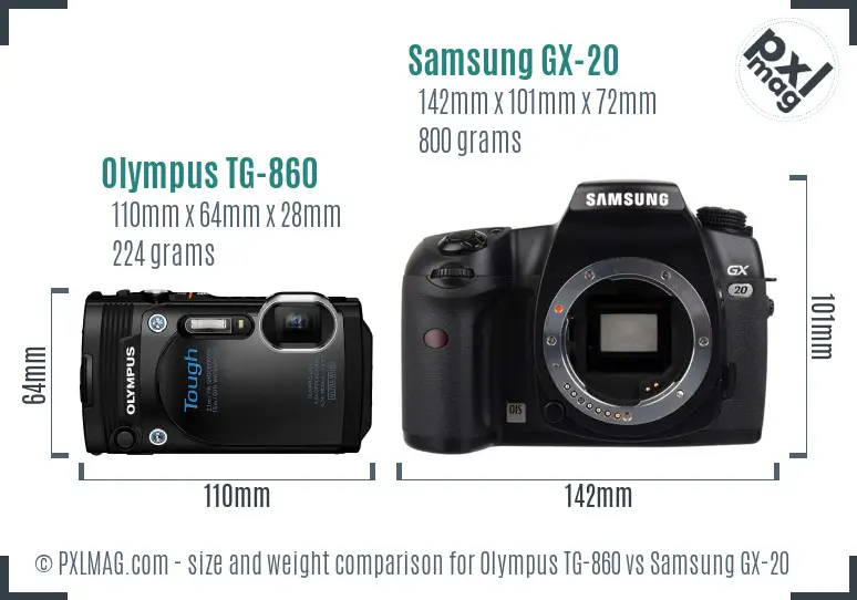 Olympus TG-860 vs Samsung GX-20 size comparison