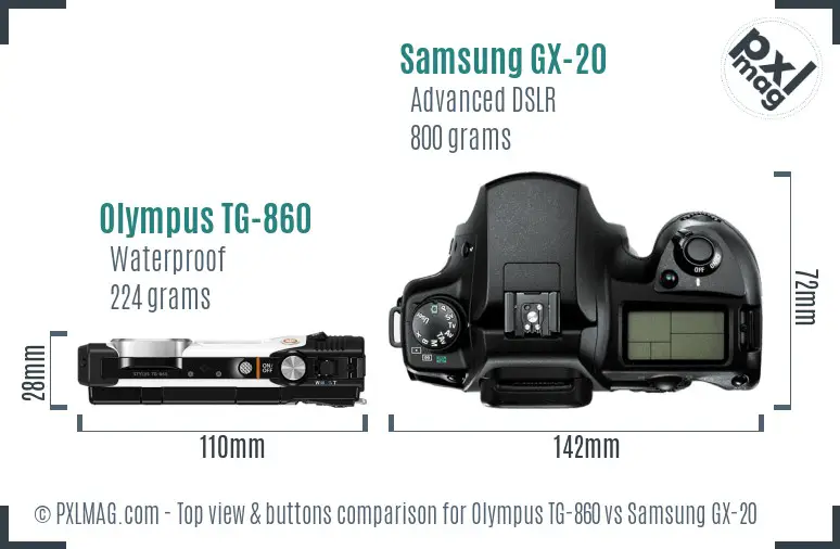 Olympus TG-860 vs Samsung GX-20 top view buttons comparison