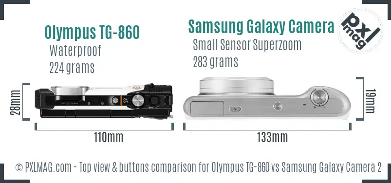 Olympus TG-860 vs Samsung Galaxy Camera 2 top view buttons comparison Olympus TG-860 vs Samsung Galaxy Camera 2 top view buttons comparison