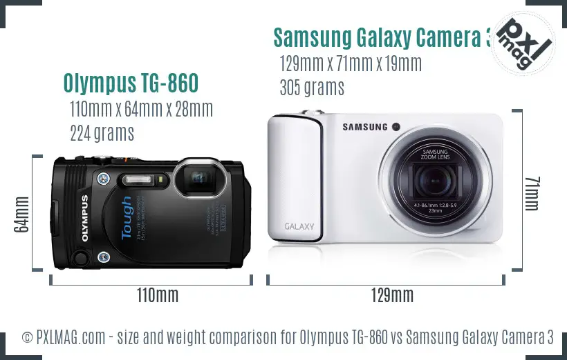 Olympus TG-860 vs Samsung Galaxy Camera 3G size comparison