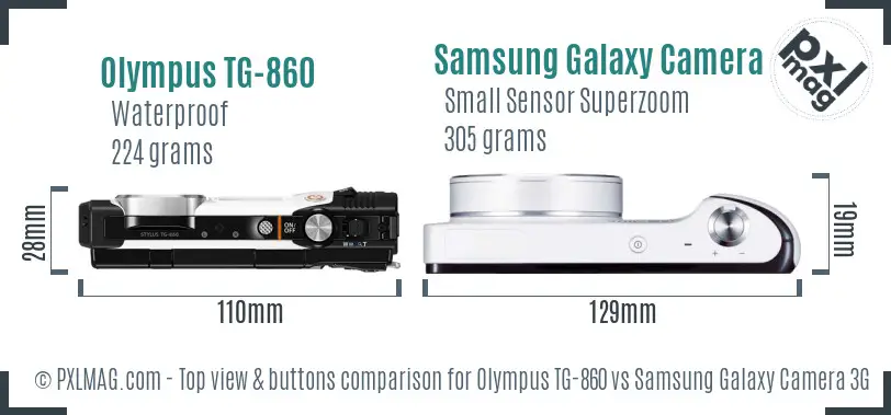 Olympus TG-860 vs Samsung Galaxy Camera 3G top view buttons comparison