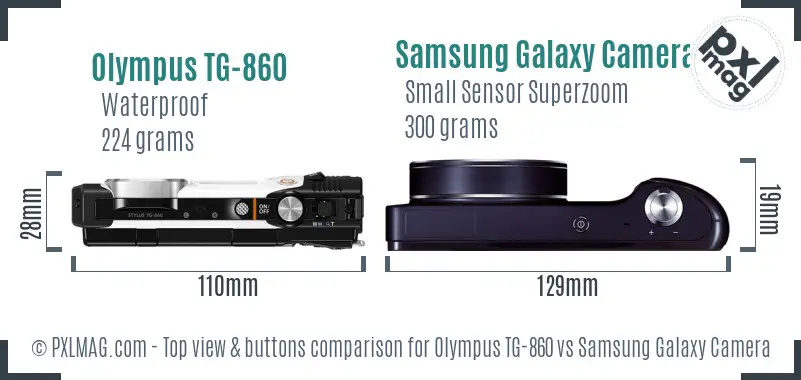 Olympus TG-860 vs Samsung Galaxy Camera top view buttons comparison